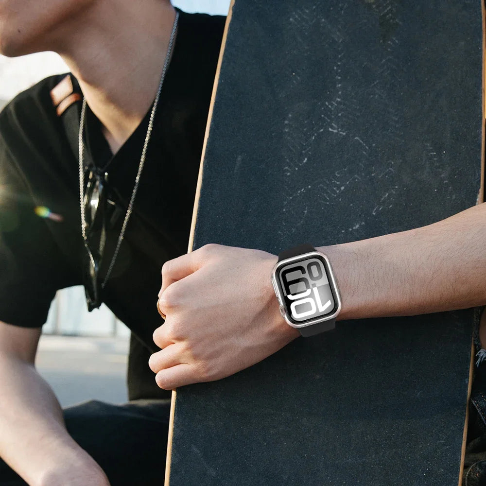 Tempered Glass+Cover For Apple Watch Case 45mm 41mm 44mm 40mm 42mm Screen Protector Apple Watch Accessories Serie10/9/8/7/6/5/SE