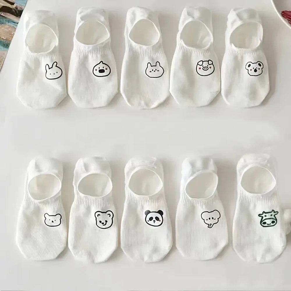 5/10/20 Pairs Women Cartoon Teddy Bear Patterned Ankle Socks Versatile Fashionable Creative Breathable Comfortable Casual Socks