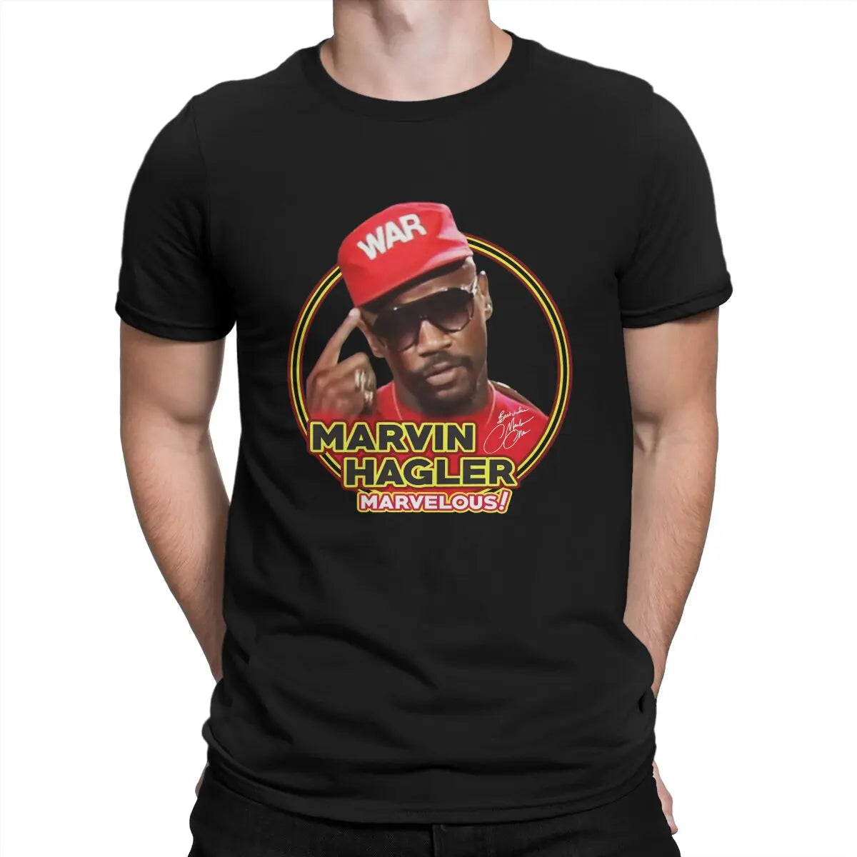 American Middleweight Boxer Creative TShirt for Men Marvin Hagler Marvelous War Round Neck Pure Cotton T Shirt Hip Hop Gift