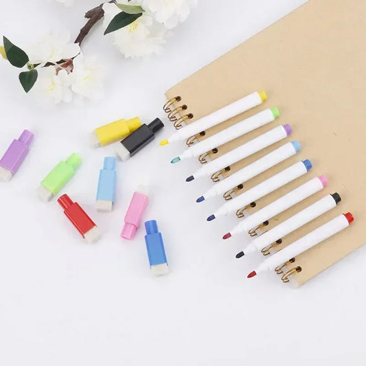 8PC Magnetic Colorful Whiteboard Pen Black White Board Markers Built In Eraser School Supply children's Graffiti Drawing pen