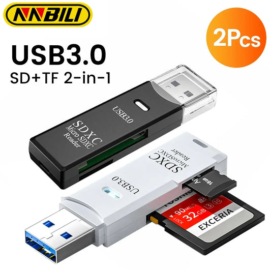 NNBILI 1-2pcs Card Reader USB3.0/2.0 To SD TF Memory Adapter High Speed TF Memory 2 IN 1 Card Reader For PC Laptop Accessories