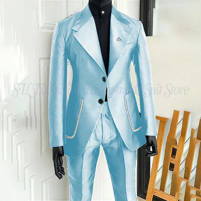 Black Men's 2 Piecs Suits Blazer Pants Single Breasted Daily Work Business Casual Party Suit Set Traje De Hombre Elegante