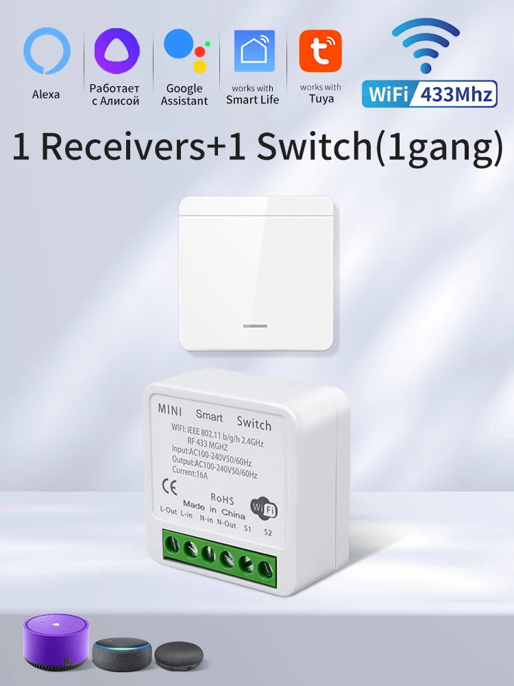Tuya Smart WiFi Switch RF 433MHz Wireless Light Switch Smart Life APP Voice Control Work With Alexa Google Home Alice