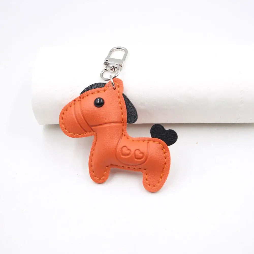 Fashion Women Men's Cartoon PU Horse Keychain Car Keyring Bag Pendant Charm Leather Animal Keychains Sister Bestie Friend Gift