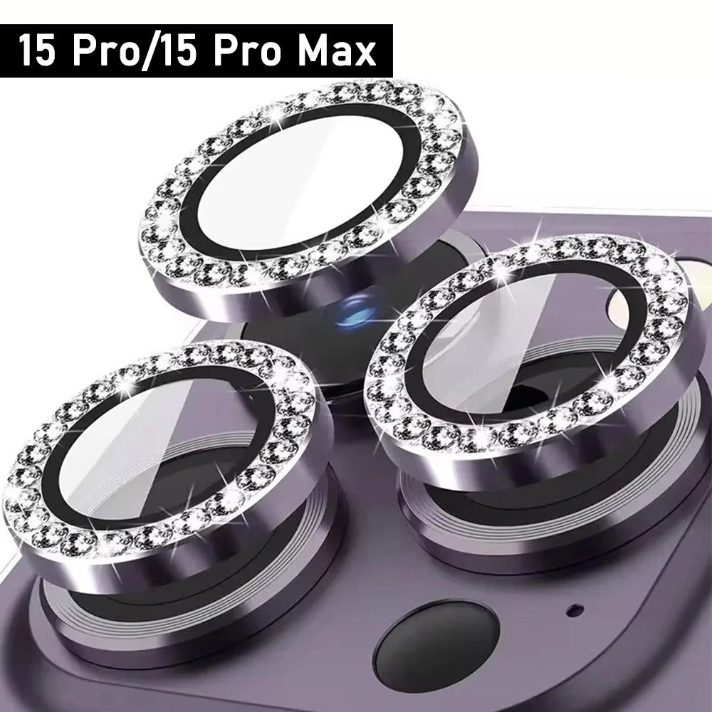 Diamond Metal Glass Camera Lens Protector for IPhone 15 Pro/15 Pro Max IPhone Camera Protector 3PCS/Set Lens Protection Glass
