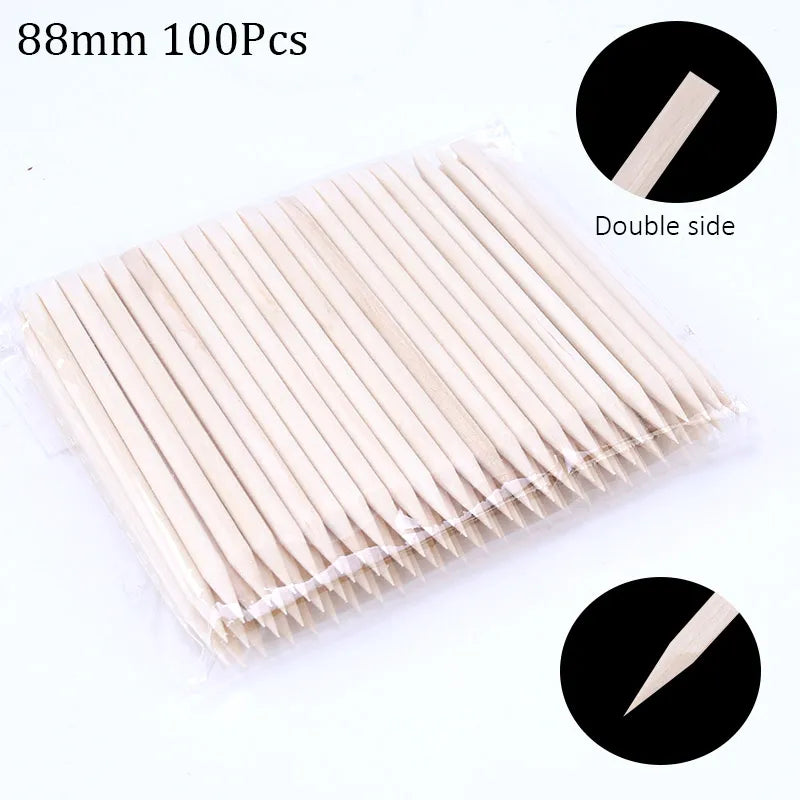 100/50pcs Nail Art Pusher Orange Wood Sticks Cuticle Pusher Remover Rhinestones Dotting Removal Manicure Pedicure Care Tools