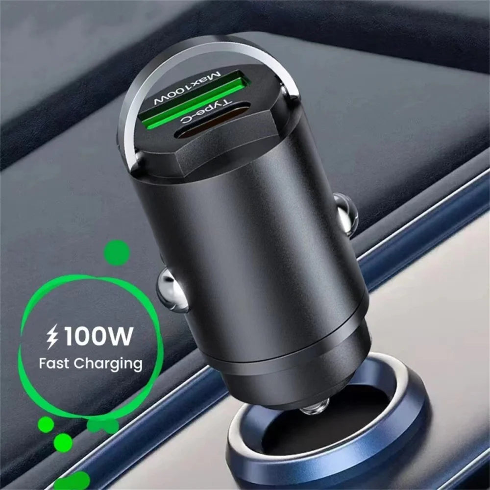 USB 100W Mini Car Charger Fast Charging Head Cigarette Lighter in Car For Xiaomi Samsung Huawei QC3.0 PD Type C Car Phone Charge
