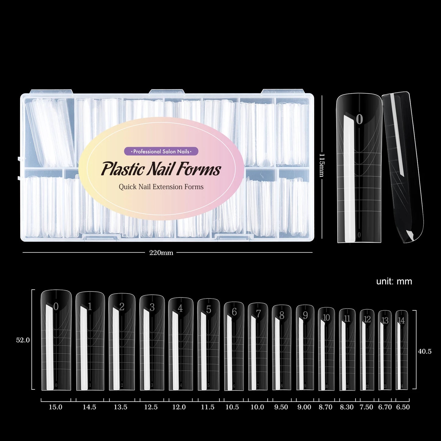 MOWOT New Square Dual Nail Form Extension False Nail Tips Quick Building Gel Molds Full Cover Large Size Acrylic Nail Top Forms