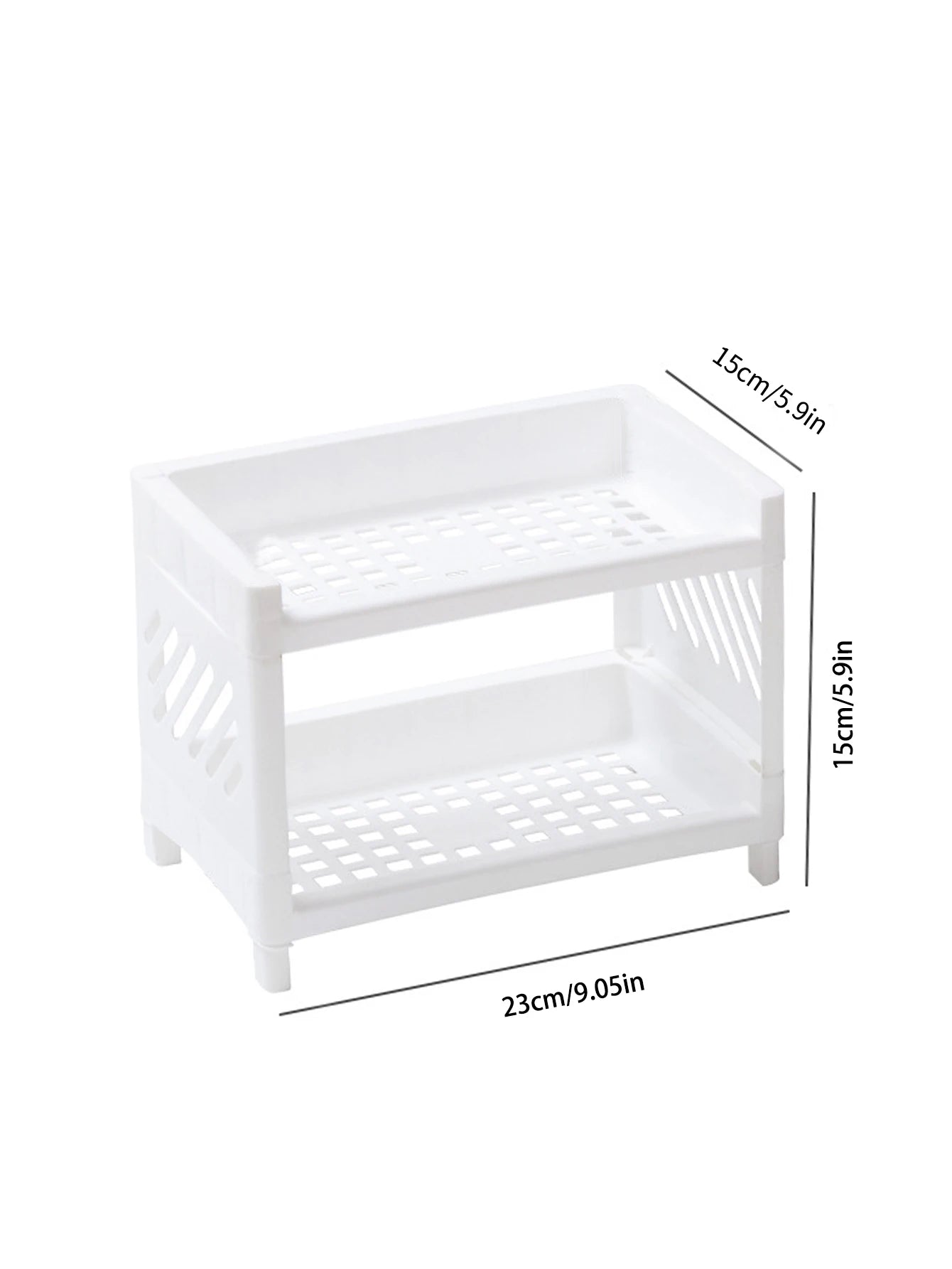 1PC PP Desktop Double Layer Storage Rack Rectangular White Organizing Student Desk Office Cosmetics Stationery