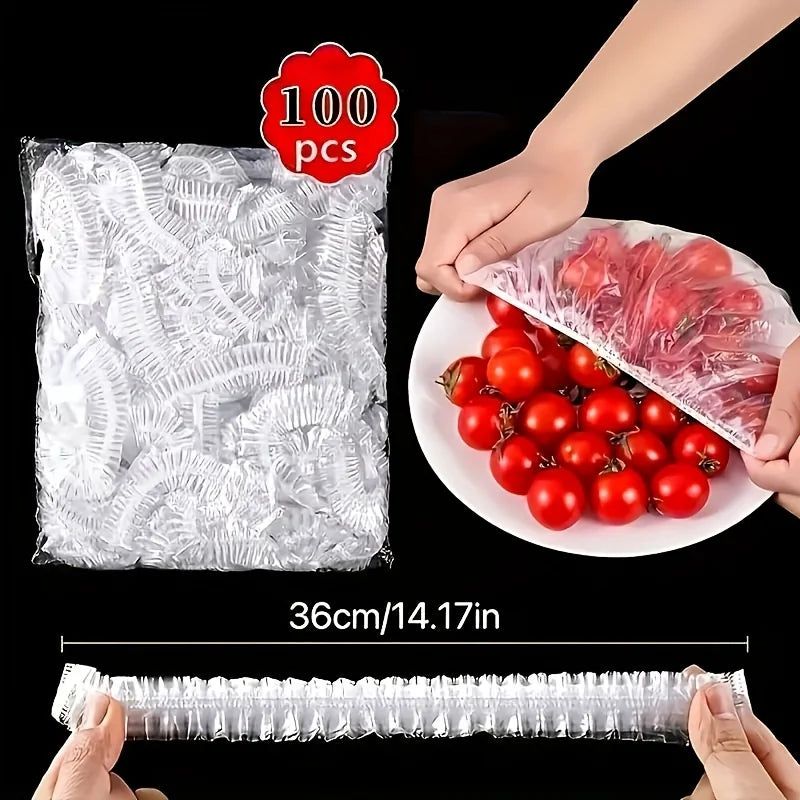 100pcs Reusable Elastic Food Covers - Transparent Stretchable Bowl Plate Seals (Alternative to Foil & Deli Covers)