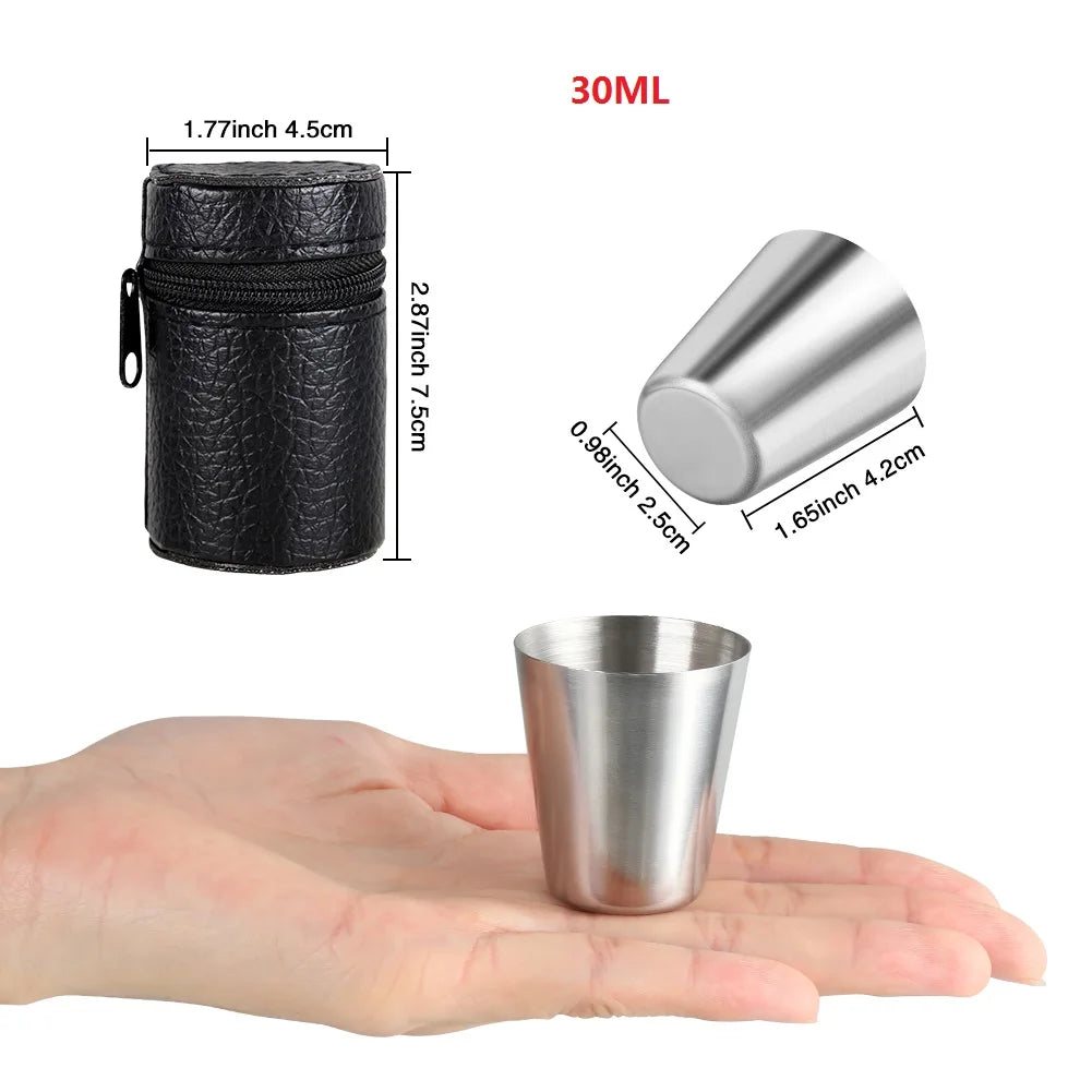 4/6Pcs set Outdoor Practical Travel Stainless Steel Cups Mini Set Glasses For Whisky Wine With Case Portable Drinkware 30/70ml