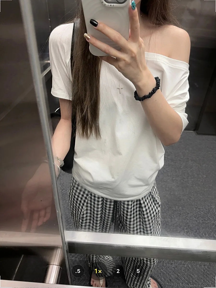 T-shirts Women Solid Simple Summer Casual Cleanfit Short Sleeve All-match Young Girls Streetwear Y2k Top Aesthetic Clothes Ins