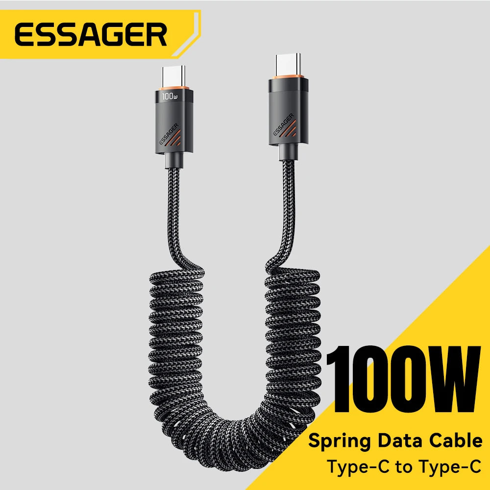 Essager Car Spring Type C Cable  For iPhone 16 15 Xiaomi Samsung 100W PD Fast Charging For Macbook iPad Type C to Type C Cable