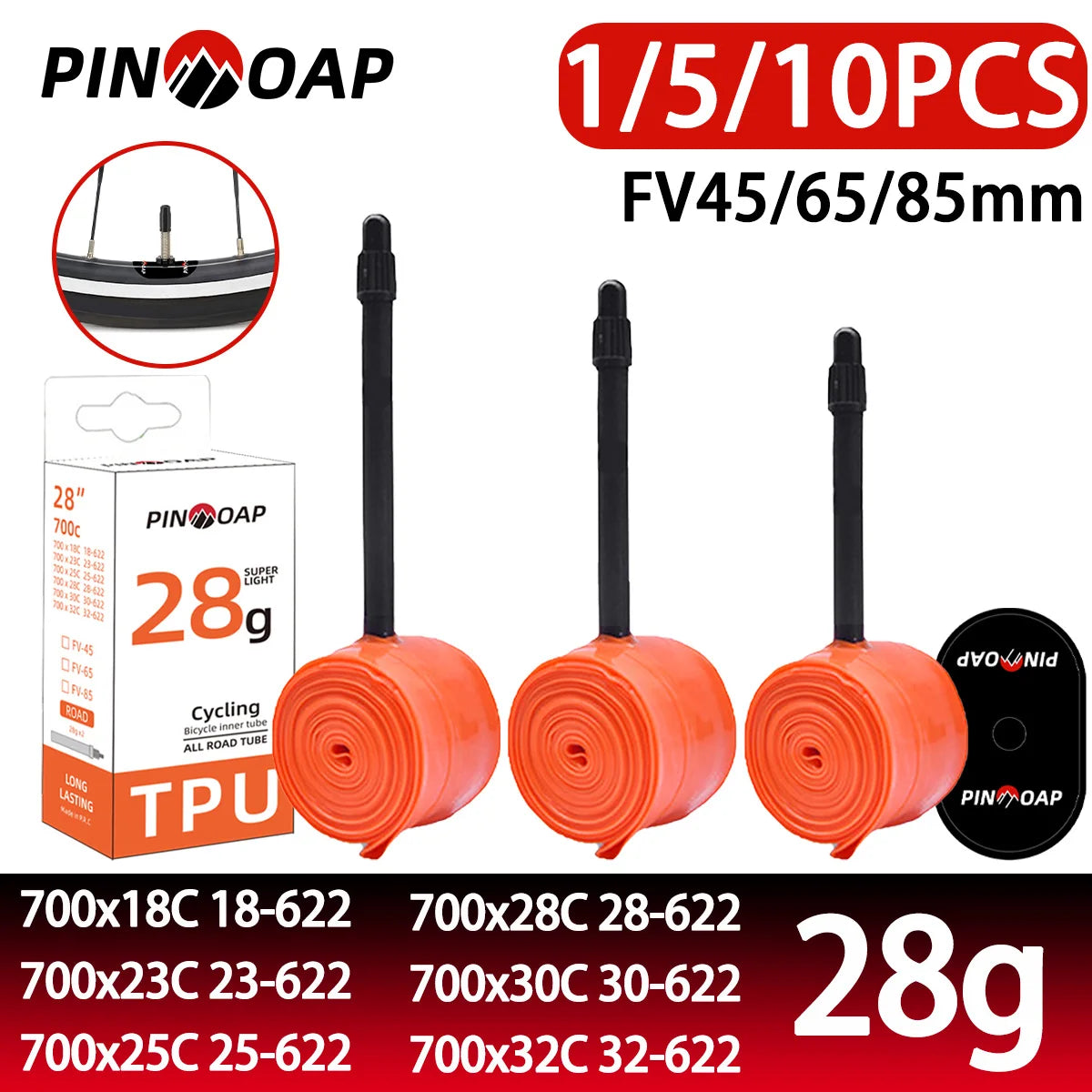 PINMOAP TPU Inner Tube 700x18/23/25/28/30/32C FV45/65/85mm 28g Ultra Light French Gas Puncture Resistant Inner Tube Road Vehicle