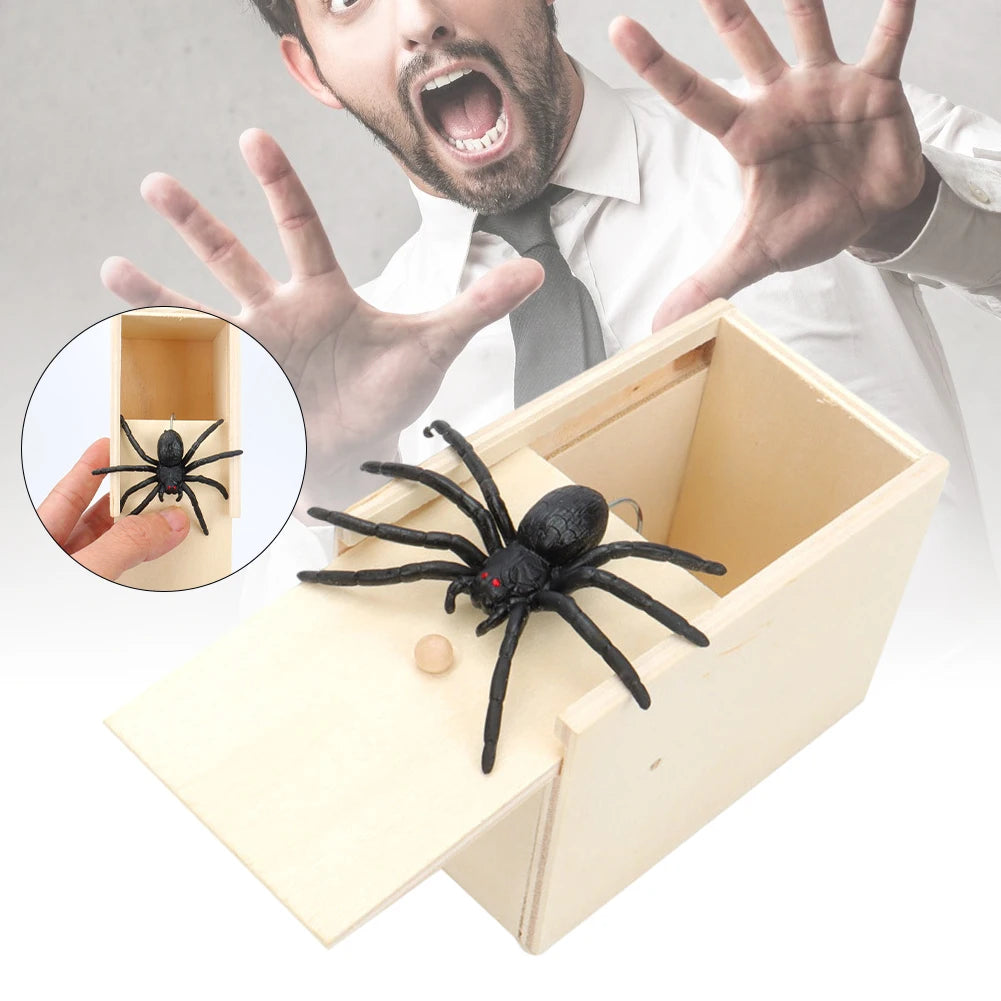 Trick Spider Funny Scare Box Wooden Hidden Box Quality Prank Wooden Scare Box Fun Game Prank Trick Friend Office Toys