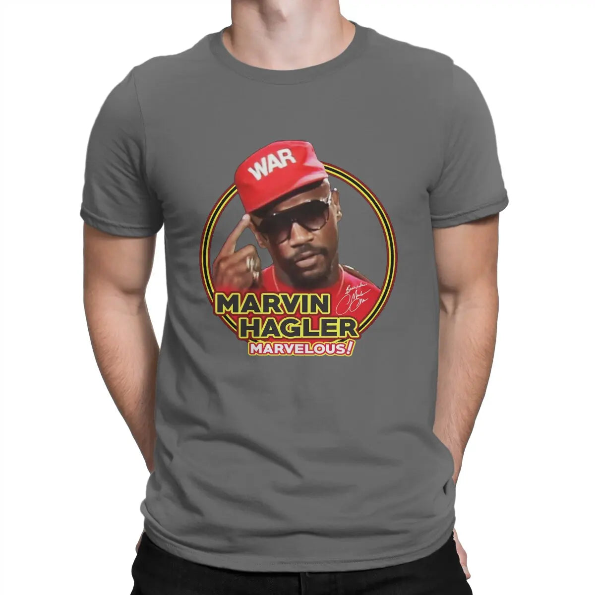 American Middleweight Boxer Creative TShirt for Men Marvin Hagler Marvelous War Round Neck Pure Cotton T Shirt Hip Hop Gift