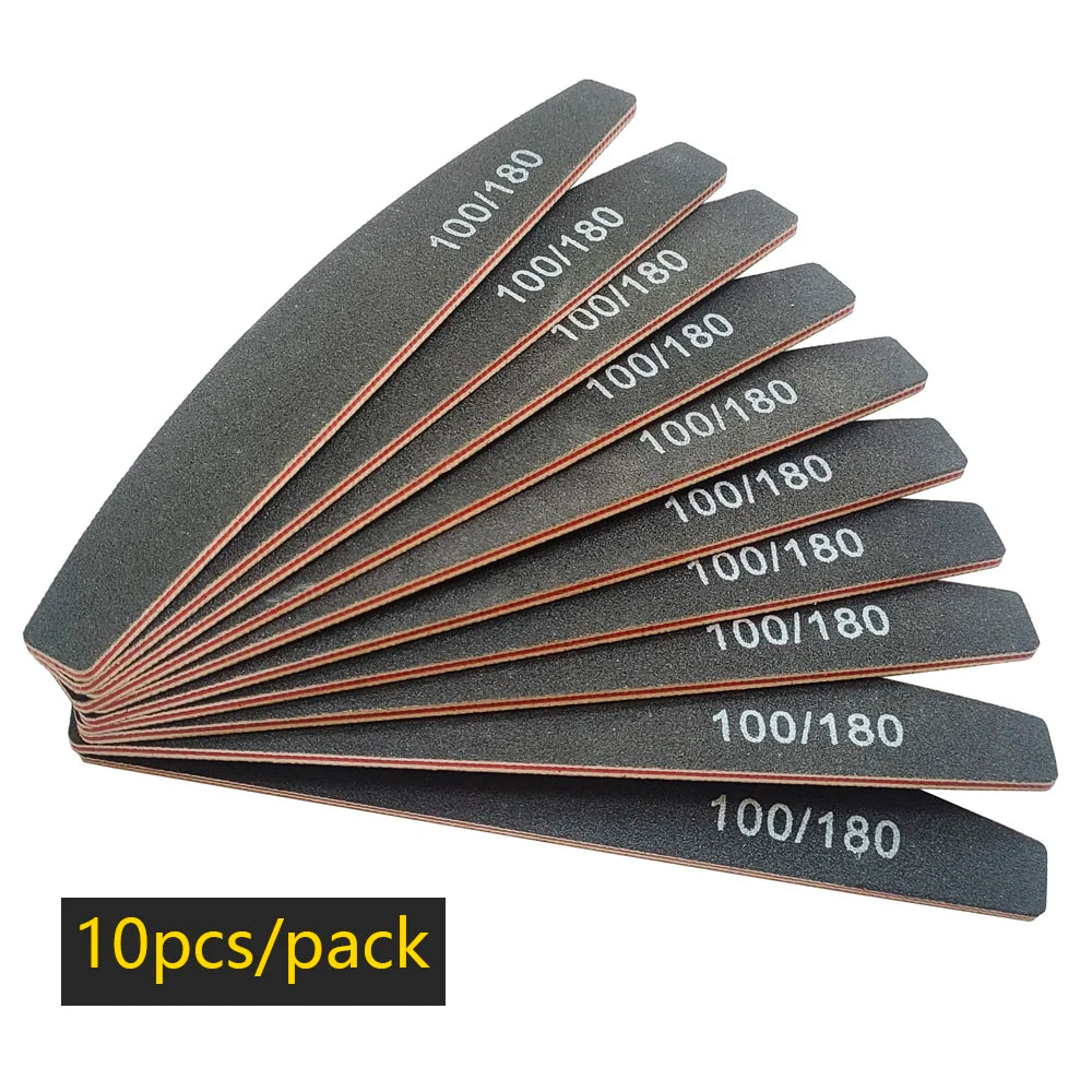 Nail File Buffer 100/180 Grit Half Moon Nail Files Double Side Sandpaper Nail Sanding Grinding Gel Nail Polish Manicure Tool
