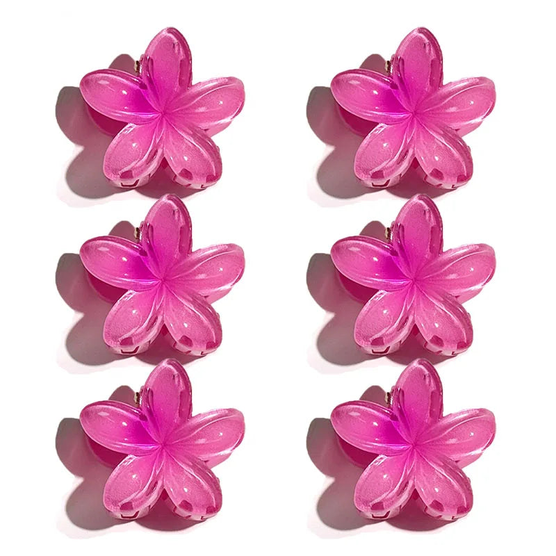 6Pcs Hawaiian Gradient Hair Clips Flower Hair Claws Women Small Size Fashion Headwear Hairpin Crab Barrette Hair Accessories