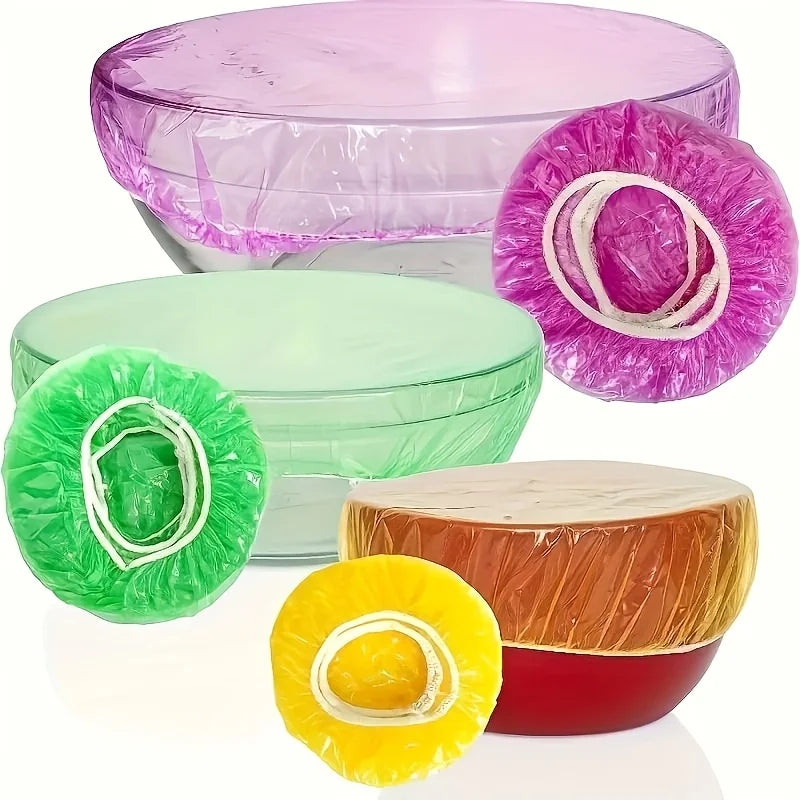 100pcs Reusable Elastic Food Covers - Transparent Stretchable Bowl Plate Seals (Alternative to Foil & Deli Covers)