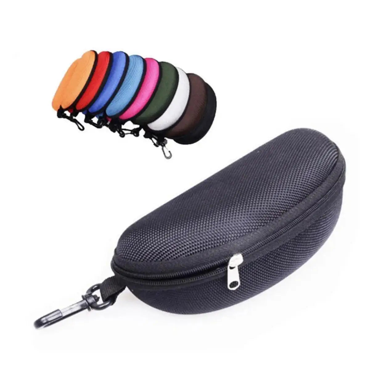 1pc Portable Sunglasses Case Protector Oxford Cloth Hard EVA Zippered Eyeglasses Case with Carabiner Unisex Eyewear Accessories