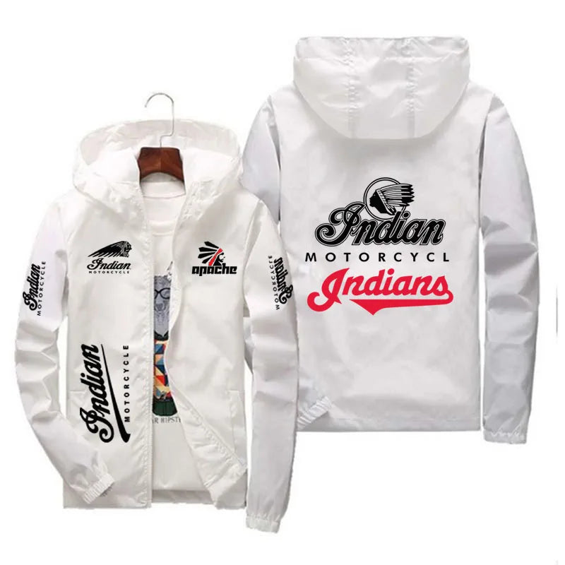 Indian Brand LOGO Men's Jacket with Hood, Windbreaker, Coat, for Outdoor Activities Such as Morning Jogging, Cycling, Running, A