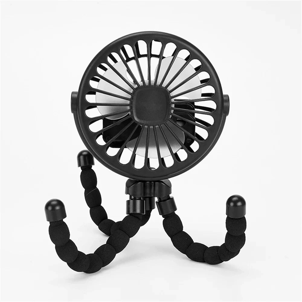 Portable Oscillating Pram Fan Mini Handheld Personal Car Seat Baby Fan with Flexible Tripod Clip-on USB Battery Operated