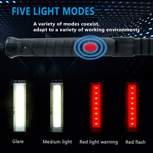USB Flashlight Rechargeable Torch Tool Gifts for Men LED Work Light with Magnetic Base 5 Modes For Home Outdoor Camping ﻿