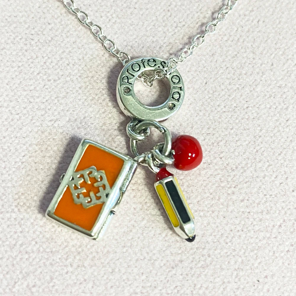 2023 Silver Teacher Pendant Fit Pandora Original Women Bracelet DIY Notebook Pencil Fine Dangle Jewelry Bachelor Cap Bead Charms