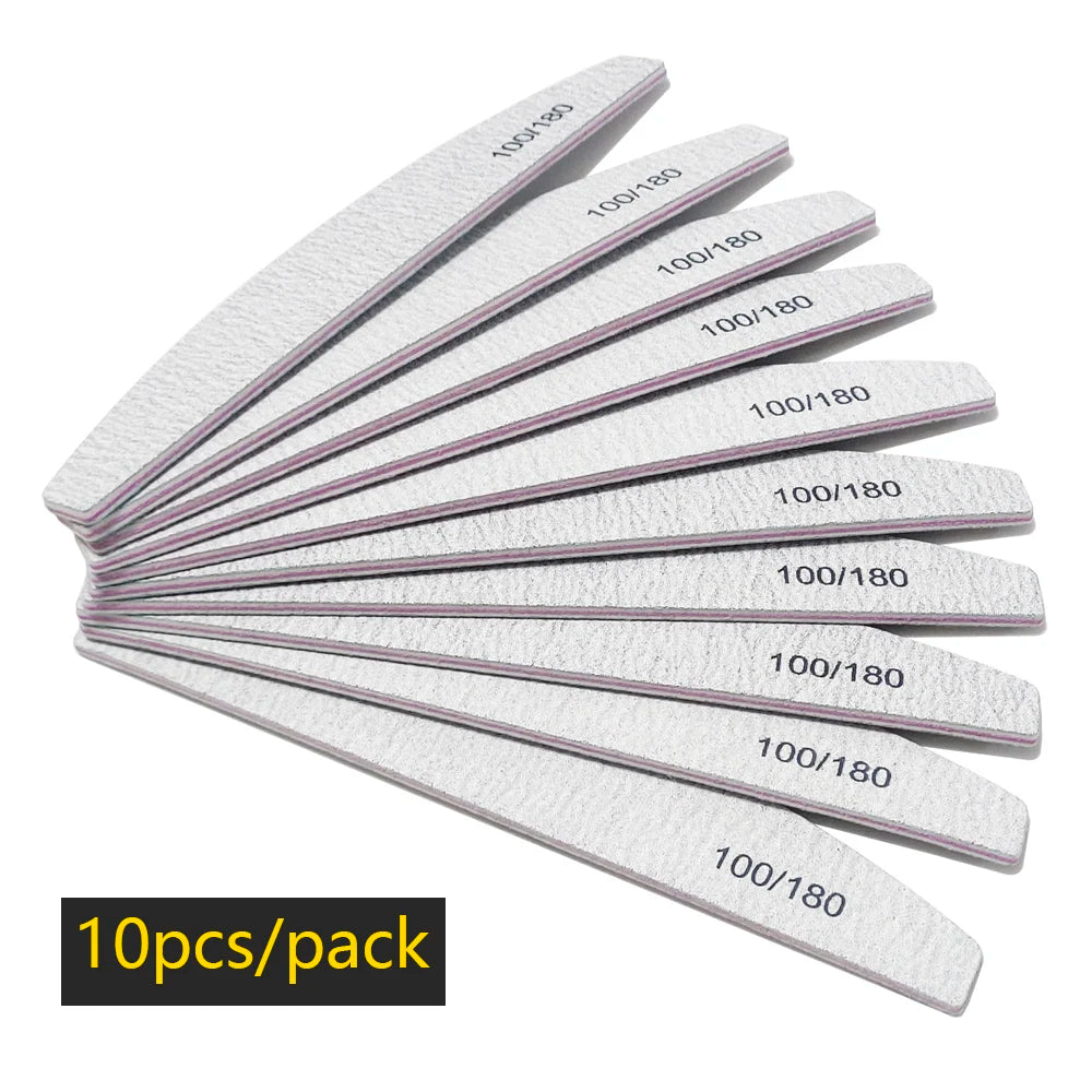 Nail File Buffer 100/180 Grit Half Moon Nail Files Double Side Sandpaper Nail Sanding Grinding Gel Nail Polish Manicure Tool