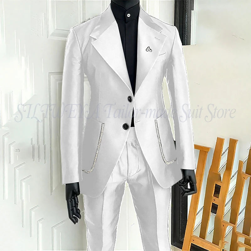 Black Men's 2 Piecs Suits Blazer Pants Single Breasted Daily Work Business Casual Party Suit Set Traje De Hombre Elegante