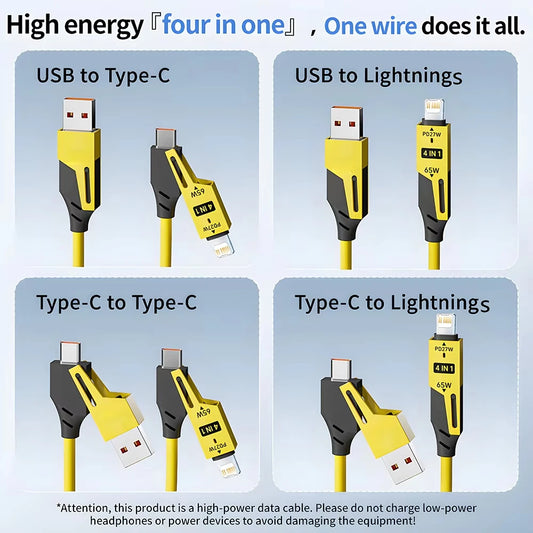 NNBILI 4 in 1 65W Spring Short Data Cable 6A USB Type C Spring Telescopic Quick Charger Wire Spring Cord for iPhone 15 14 13 11
