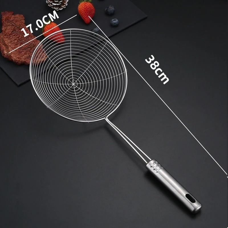 Stainless Steel Fine Mesh Skimmer Spoon Multi-Function Spider Strainer with Long Handle for Cooking Frying and Noodle Straining