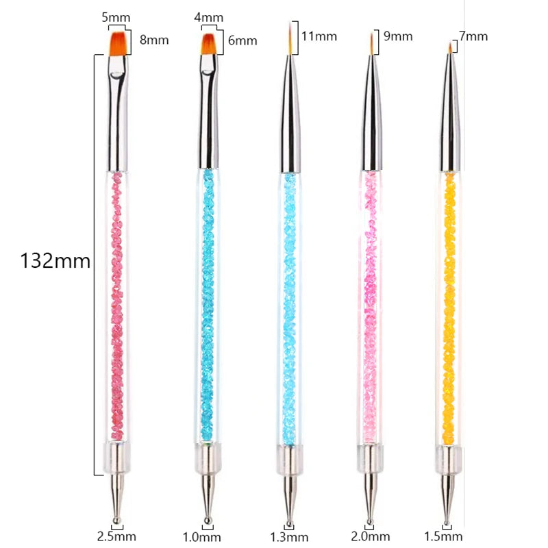 5/20Pcs Nail Art Brush Design Tip Painting Drawing Carving Dotting Pen FlatFan Liner Acrylic Gel UV Polish Manicure Tools