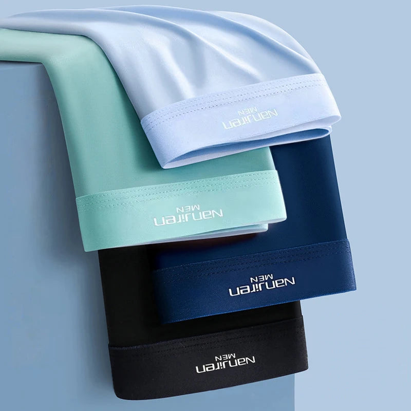 4pcs Boxer Shorts Men's Ice Silk Underwear Cool Underpants Breathable Sexy Thin Panties U Convex Lingerie Wholesale Lots L-6XL