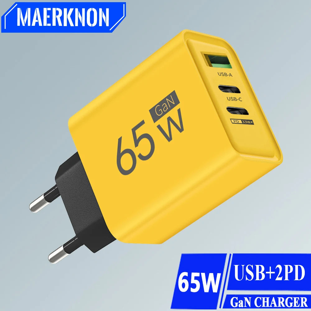 65W GaN Charger USB C PD Type C Quick Charge Mobile Phone Fast Charging Wall Adapter for iPhone 15 Xiaomi 14 Huawei 60 Portable
