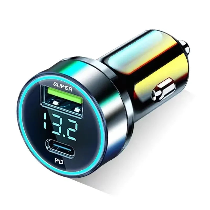 240W Car Charger Fast Charging 2 USB Ports Adapter for IPhone Samsung Xiaomi Quick Charging Chargers with Digital Display