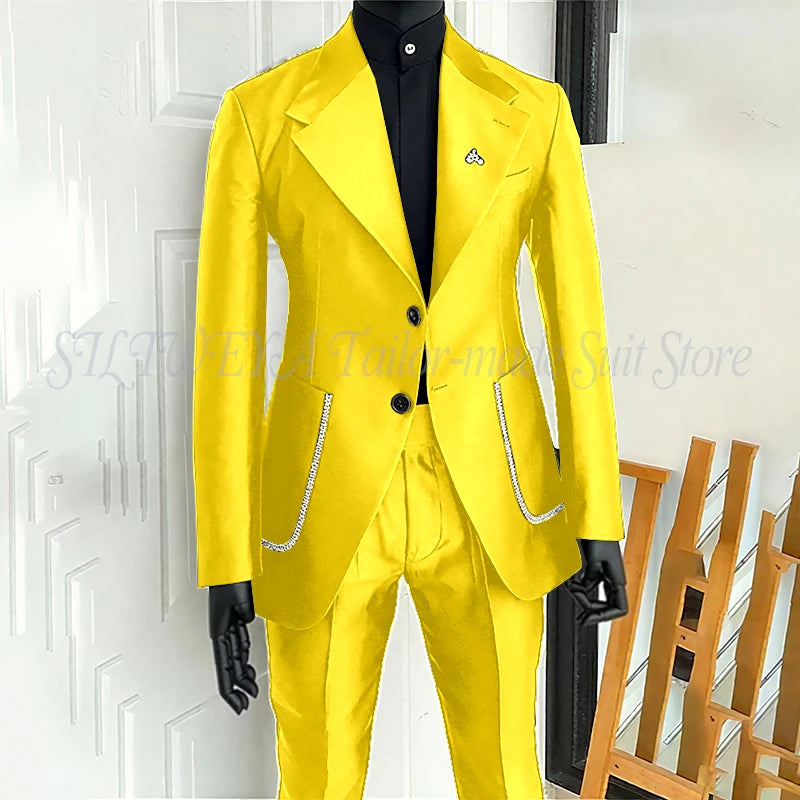 Black Men's 2 Piecs Suits Blazer Pants Single Breasted Daily Work Business Casual Party Suit Set Traje De Hombre Elegante