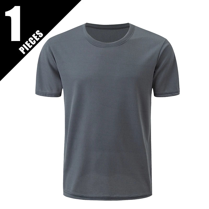 1/5 Pcs Men's Solid Color Waffle Sports Short Sleeve Fitness Running Jogging Base Clothes Joker Comfort License Training Shirt