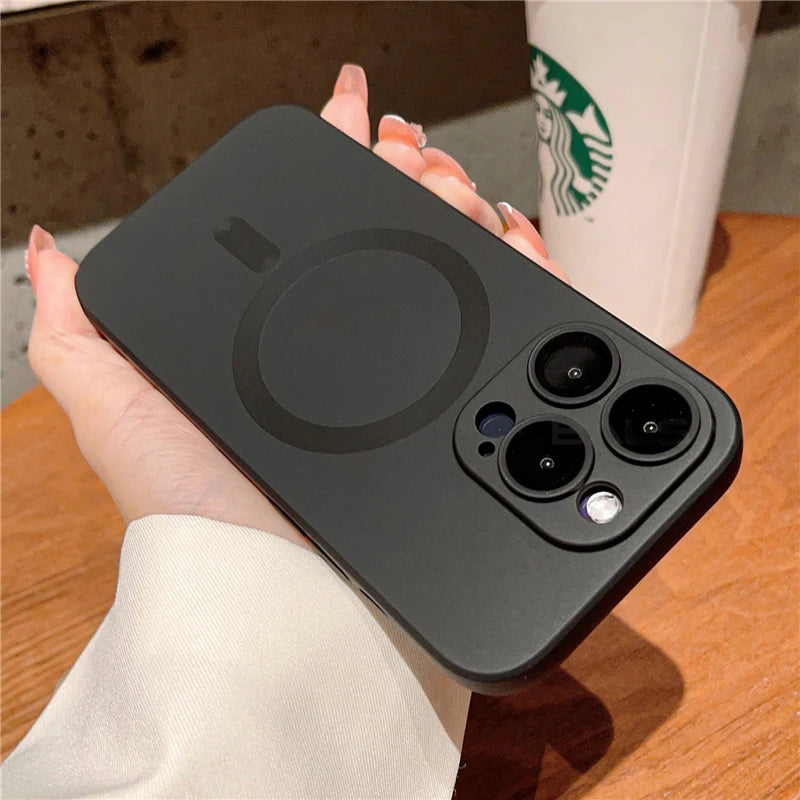 Luxury For Magsafe Matte Phone Cases For iPhone 13 11 12 14 15 Pro Max Magnetic Wireless Charging Case Lens Protector Soft Cover