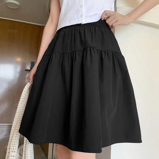 Japanese Style Loose Short Skirt Women College Style Elastic Waist with Pockets Student Skirts Girl All-Match Casual Solid Skirt