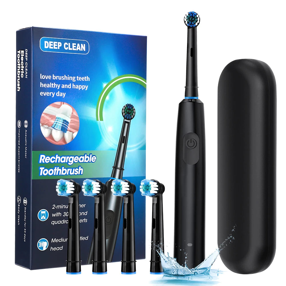 Intelligent Rotating Electric Toothbrush, Rechargeable Rotary Toothbrush Compatible with Oral B Replacement Electric Brush Heads