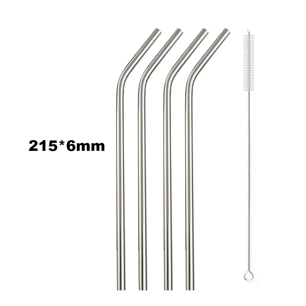 Clearance_Reusable Metal Drinking Straws 304 Stainless Steel Sturdy Bent Straight Drinking Straw with Cleaning Brush Bar Party A