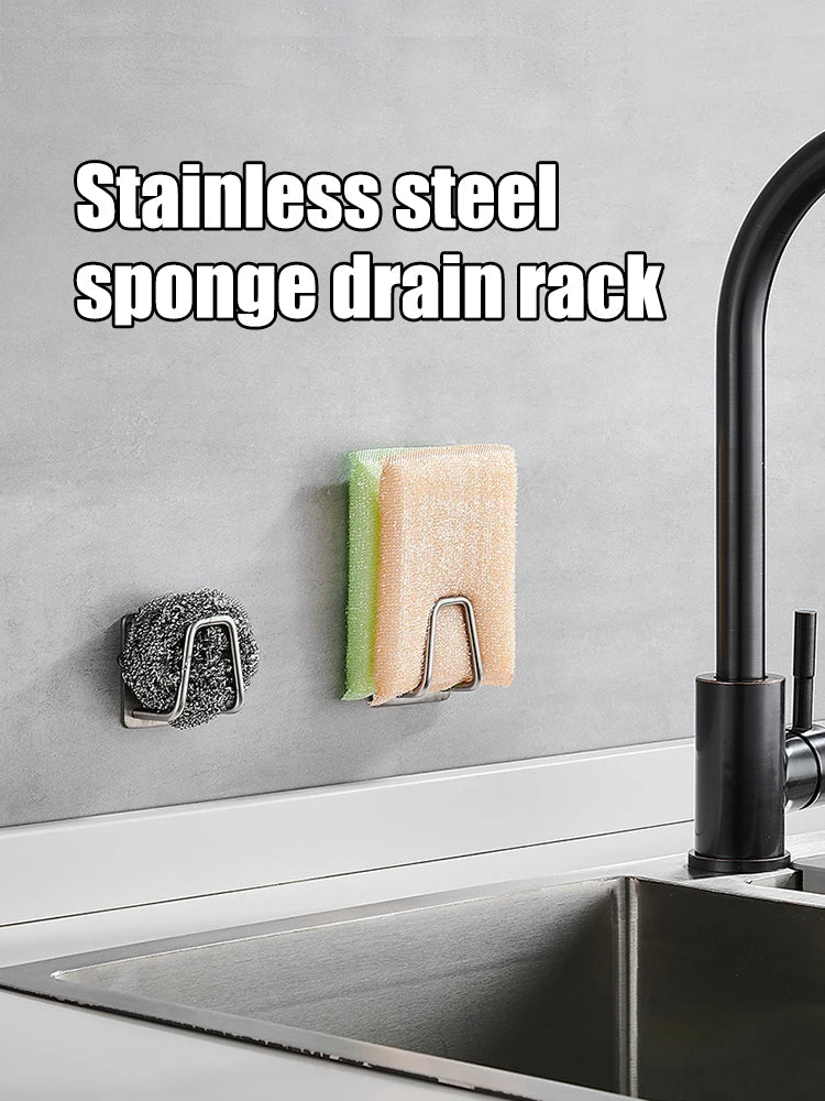 Stainless Steel Sink Sponge Drain Rack Kitchen Steel Wire Ball Rust-Resistant Waterproof Strong Viscous Sponge Storage Organizer