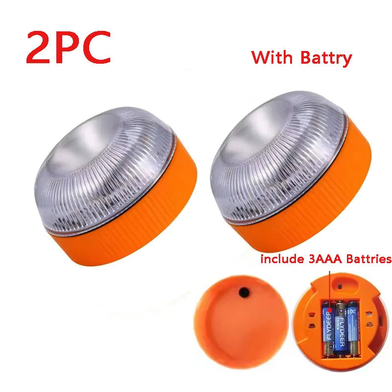 1/2pc Magnetic Flashing Yellow Emergency Lamp Safety Alert Light need AAA Battery Power for Outdoor Camping Road Safety Light