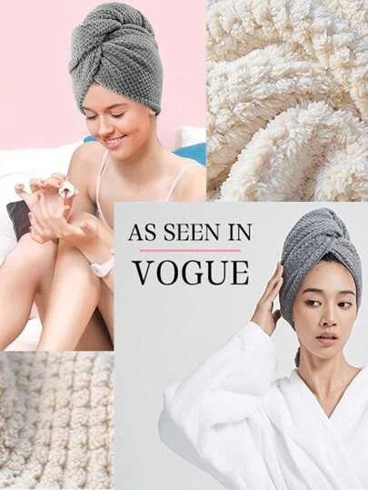 Solid color hair towel Textured dry hair cap 9.8 "X 25.5" absorbent hair towel wrap for button-down women