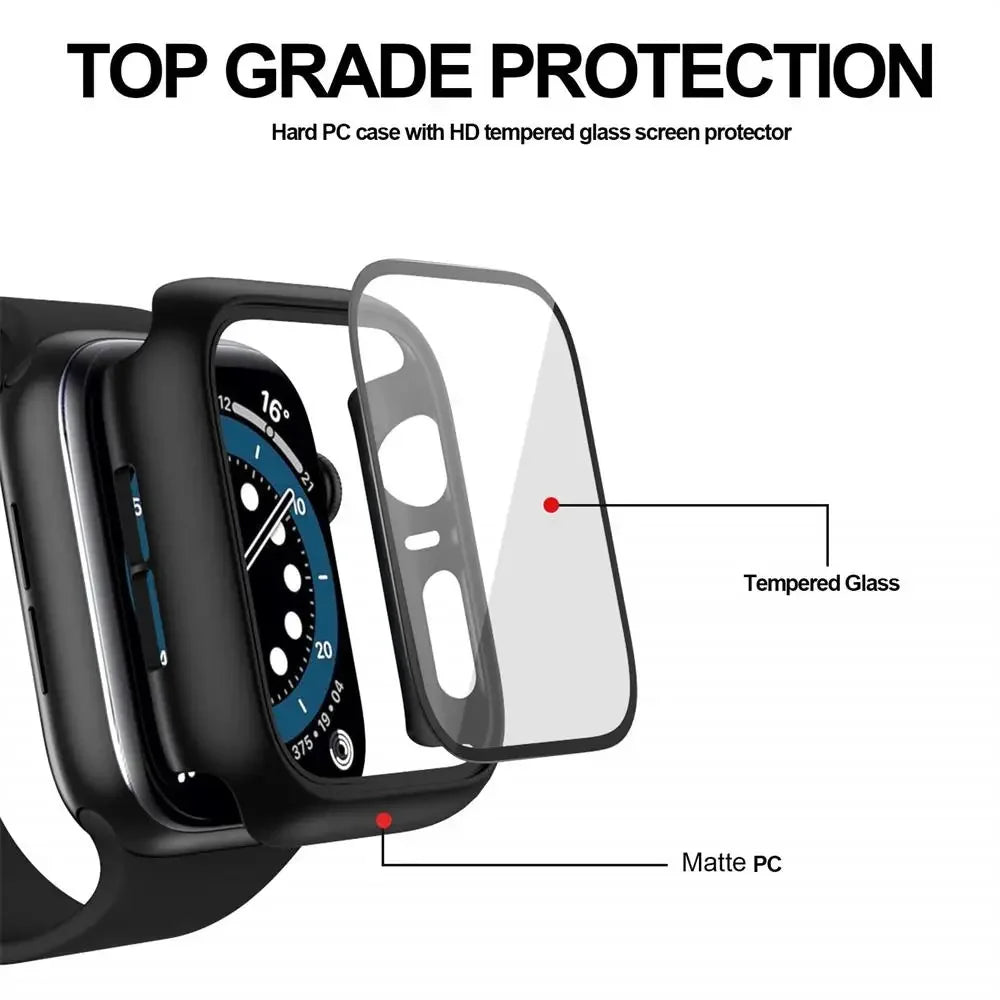 Tempered Glass+Cover For Apple Watch Case 45mm 41mm 44mm 40mm 42mm Screen Protector Apple Watch Accessories Serie10/9/8/7/6/5/SE