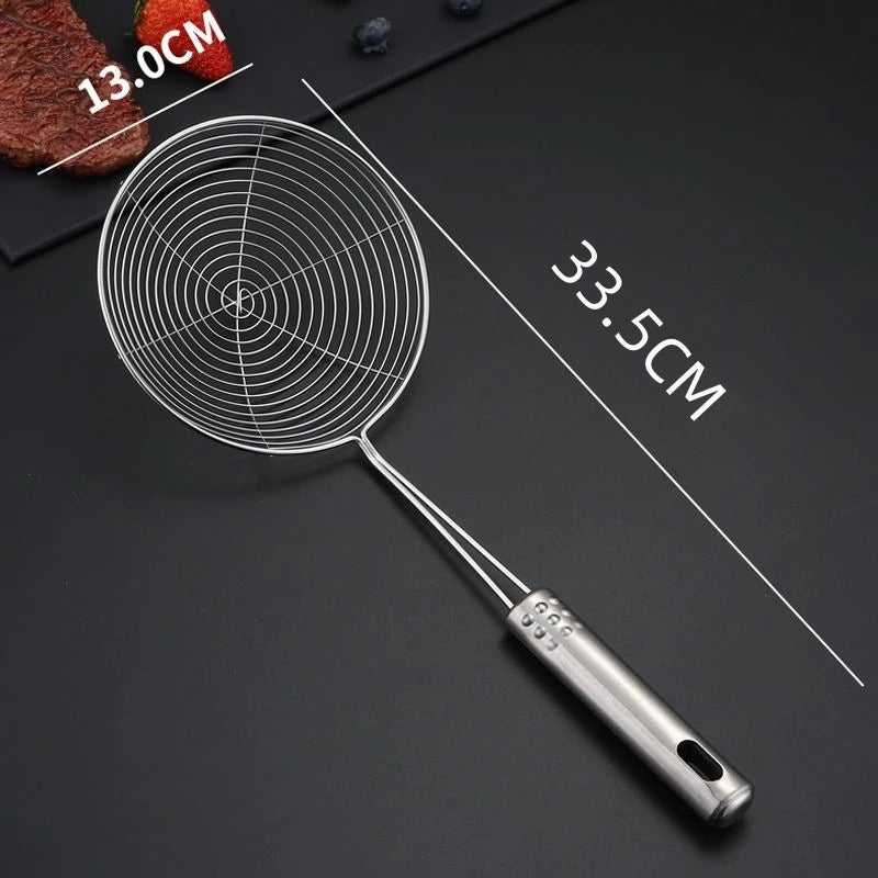 Stainless Steel Fine Mesh Skimmer Spoon Multi-Function Spider Strainer with Long Handle for Cooking Frying and Noodle Straining