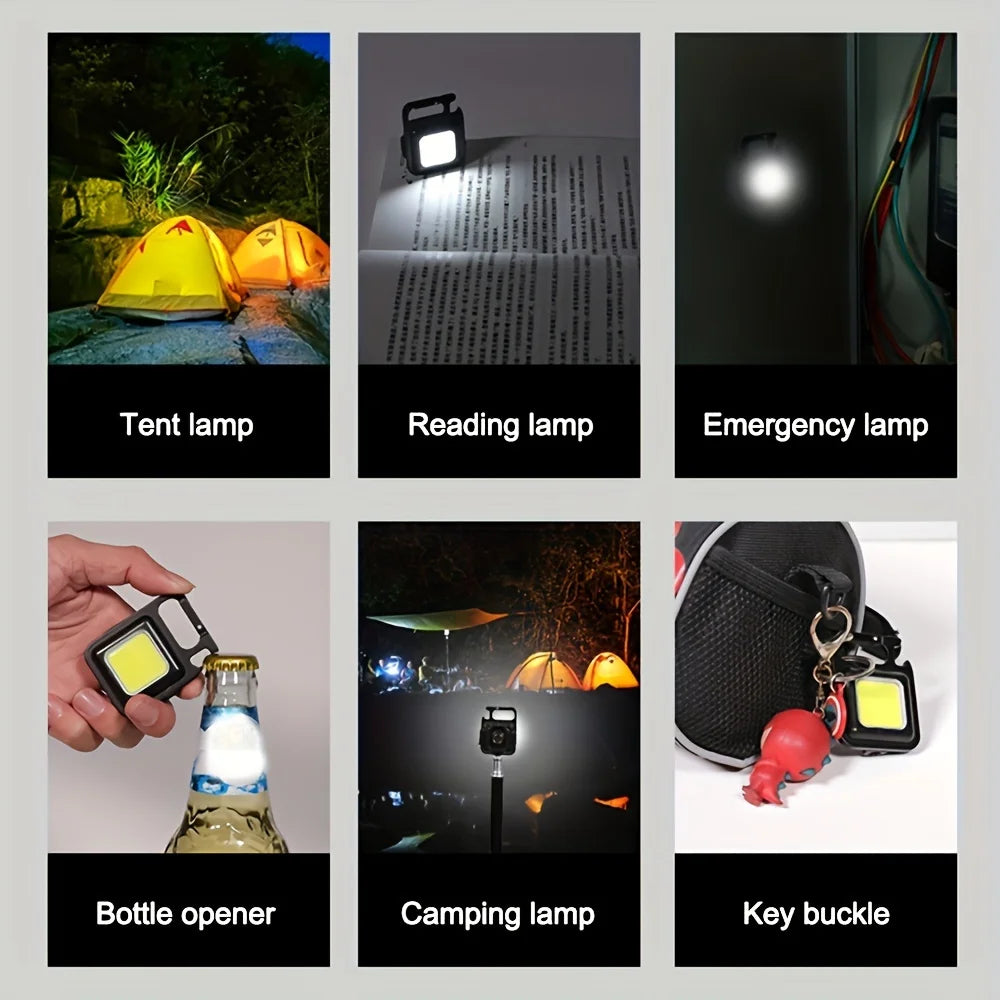 Mini LED Flashlight COB Work Lamp Torch USB Rechargeable Portable Keychain Light Emergency Magnet Base Camping Fishing Lantern