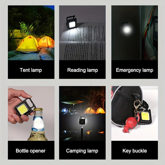 Mini LED Flashlight COB Work Lamp Torch USB Rechargeable Portable Keychain Light Emergency Magnet Base Camping Fishing Lantern
