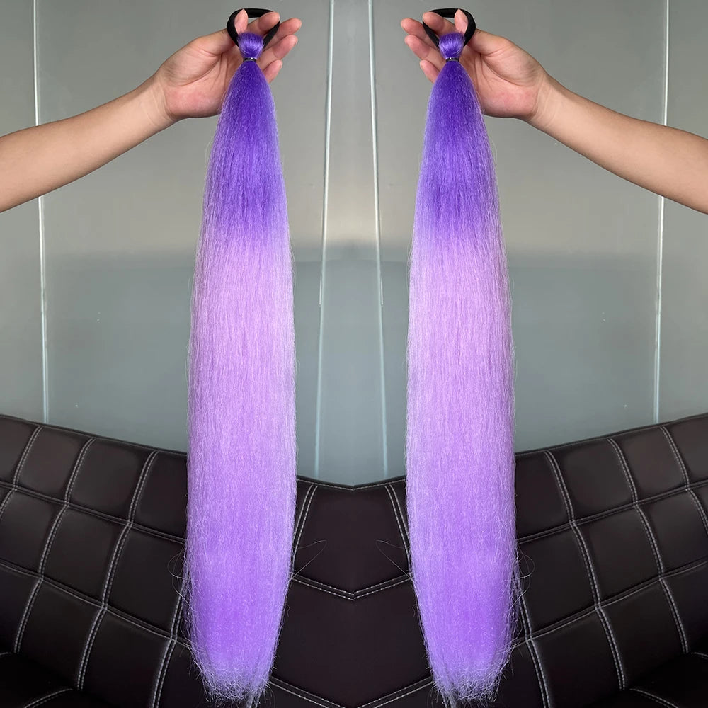 Synthetic 2Pcs Straight Ponytail With Elastic Hair Tie Colorful Braiding Ponytail Hair Extensions Hair Accessories For Women